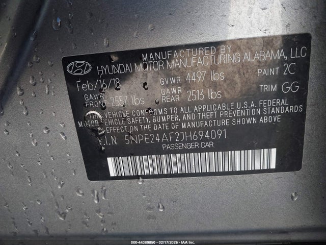 5NPE24AF2JH694091 Hyundai SONATA SE