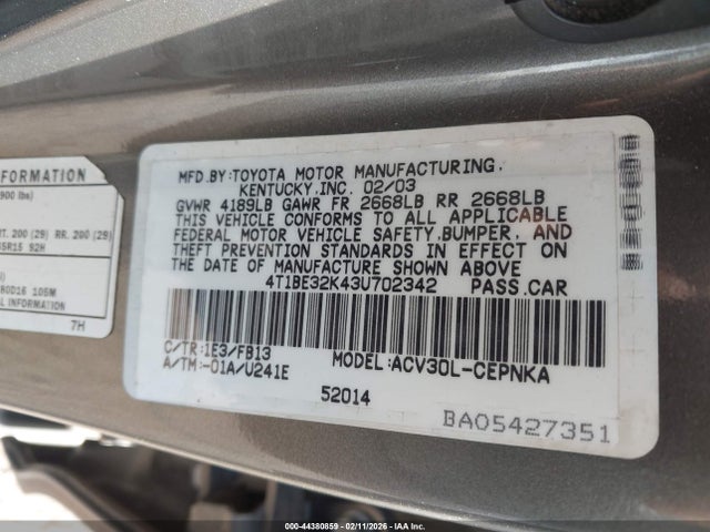 2003 TOYOTA CAMRY 4T1BE32K43U702342 Photo 8