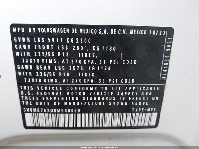 3VVMB7AX0RM048089 Volkswagen Tiguan 2.0t Se/2.0t Wolfsburg Edition