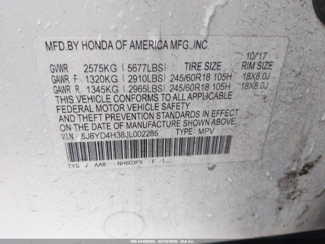 Продаж на аукціоні авто 2018 Acura Mdx, vin: 5J8YD4H38JL002285, номер лоту: 44380888