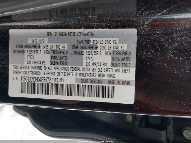 44380911 :رقم المزاد ، JM3KFBCM0M0483472 vin ، 2021 Mazda Cx-5 Touring مزاد بيع