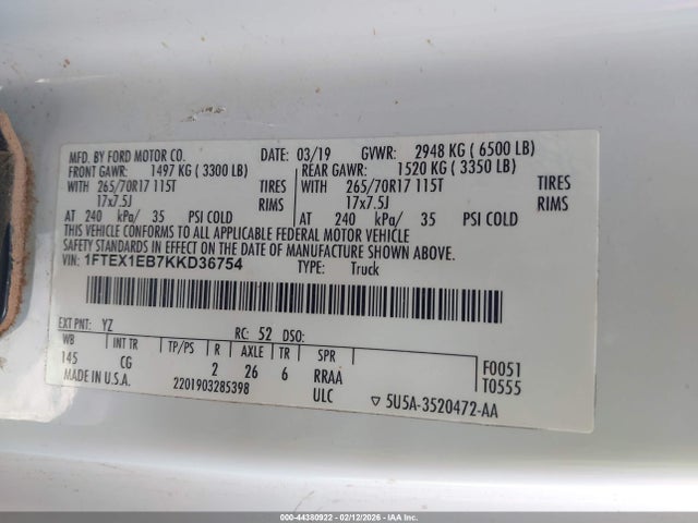 Ford F-150 Xl 2019 1FTEX1EB7KKD36754 Image 9