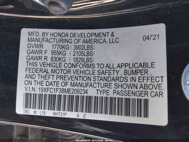 19XFC1F38ME209234 Honda CIVIC EX