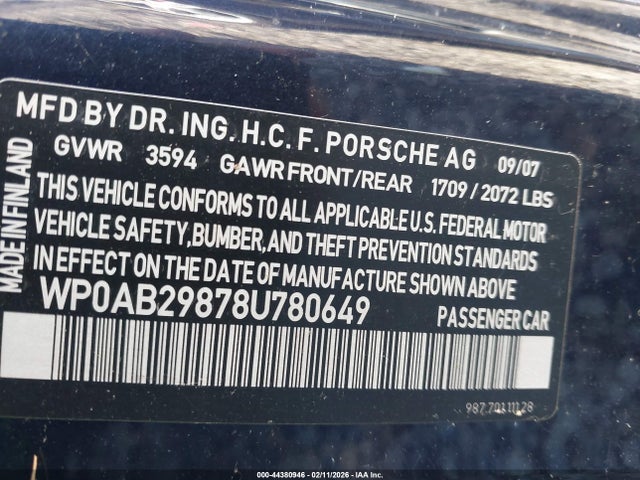 2008 PORSCHE CAYMAN S WP0AB29878U780649 Photo 8