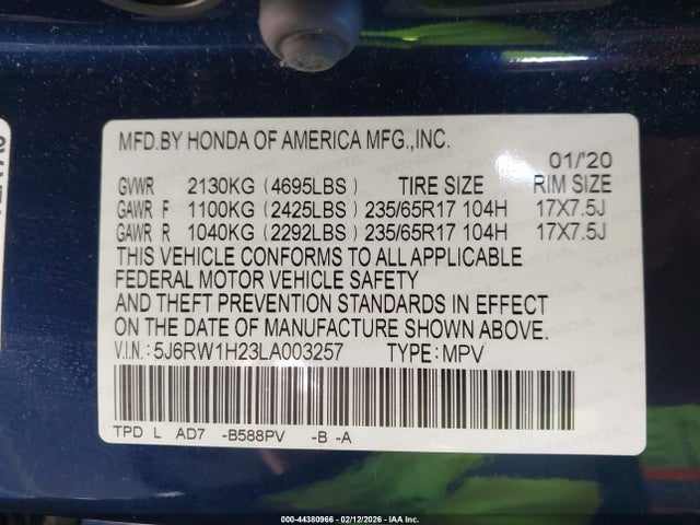 5J6RW1H23LA003257 Honda Cr-v 2wd Lx