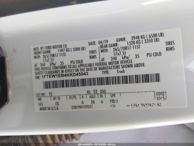1FTEW1EB4KKD45043 Ford F-150 Xl
