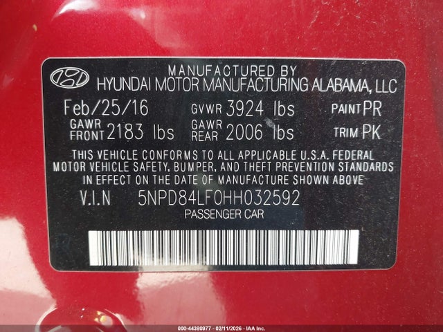5NPD84LF0HH032592 Hyundai ELANTRA SE