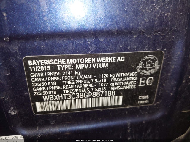 44381034 :رقم المزاد ، WBXHT3C38GP887188 vin ، 2016 Bmw X1 Xdrive28i مزاد بيع