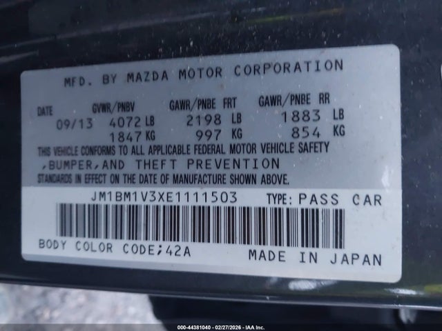 Продаж на аукціоні авто 2014 Mazda Mazda3 S Touring, vin: JM1BM1V3XE1111503, номер лоту: 44381040