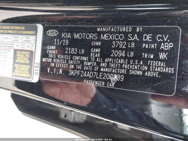KIA Forte Lxs 2020 3KPF24AD7LE200639 Image 9