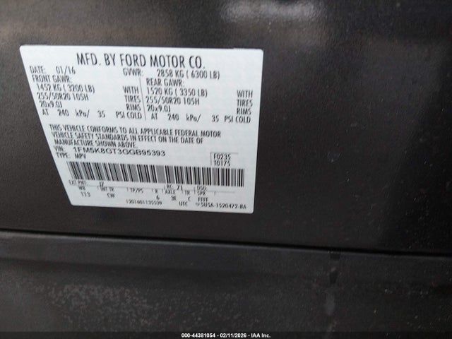 1FM5K8GT3GGB95393 Ford EXPLORER SPORT