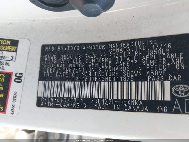 2017 TOYOTA COROLLA 2T1BURHE3HC811875 Photo 8