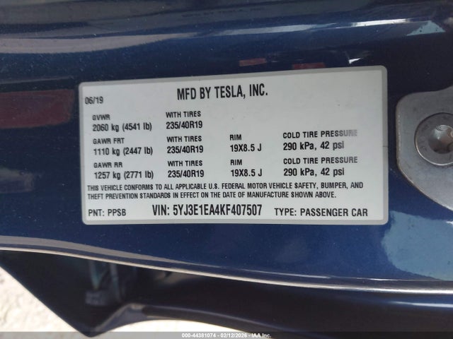 Aukcja sprzedaży 2019 Tesla Model 3 Long Range/mid Range/standard Range/standard Range Plus, vin: 5YJ3E1EA4KF407507, numer aukcji: 44381074