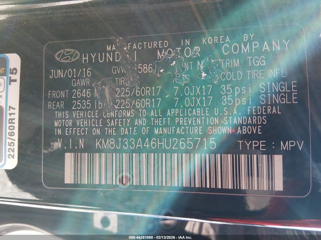 KM8J33A46HU265715 Hyundai TUCSON SE