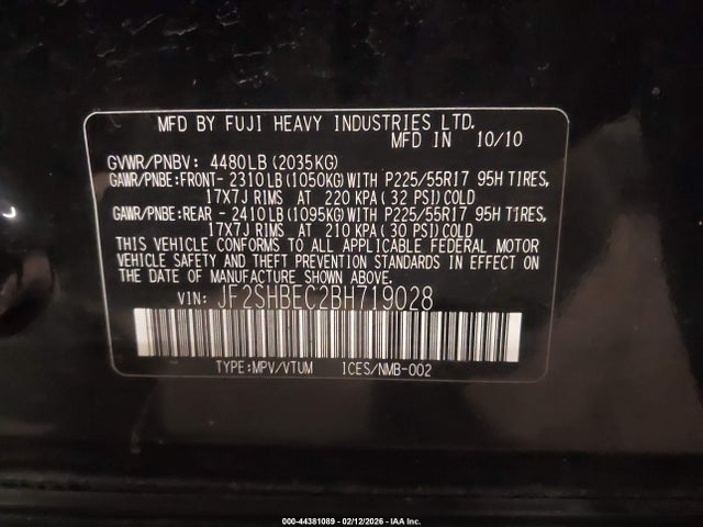 Aukcja sprzedaży 2011 Subaru Forester 2.5x Limited, vin: JF2SHBEC2BH719028, numer aukcji: 44381089