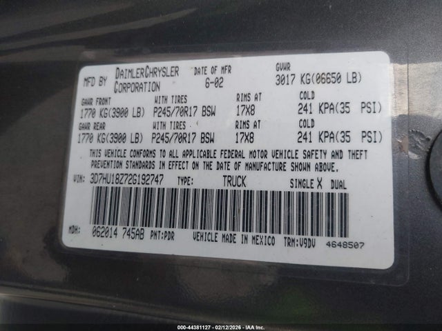 2002 DODGE RAM 1500 3D7HU18Z72G192747 Photo 8