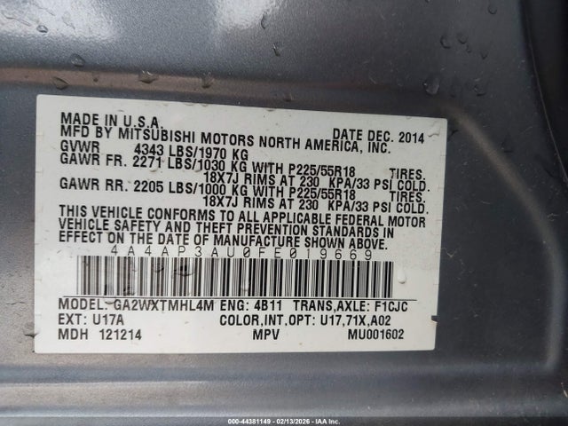 Mitsubishi Outlander Sport Es 2015 4A4AP3AU0FE019669 Image 9