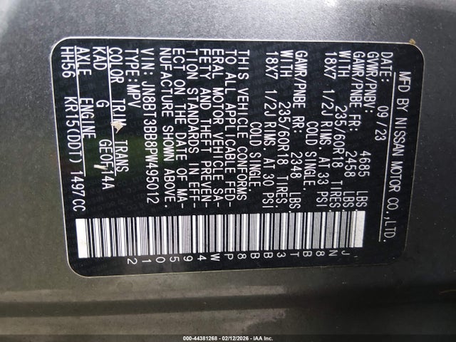 JN8BT3BB8PW495012 Nissan Rogue Sv Intelligent Awd
