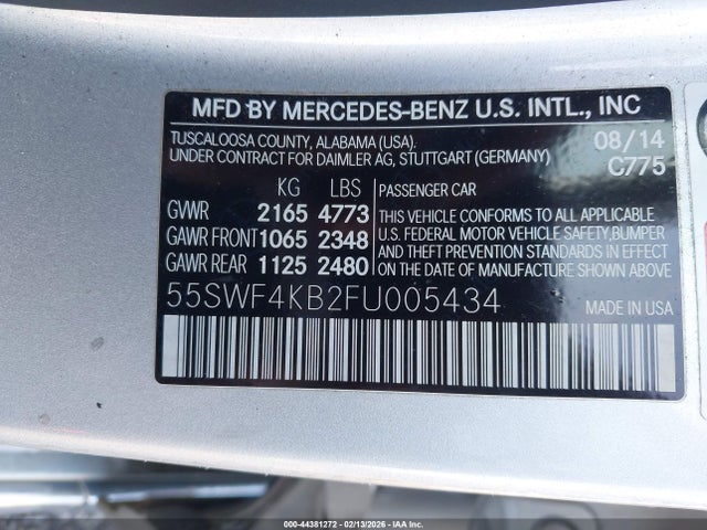 44381272 :رقم المزاد ، 55SWF4KB2FU005434 vin ، 2015 Mercedes-benz C-class C 300 مزاد بيع