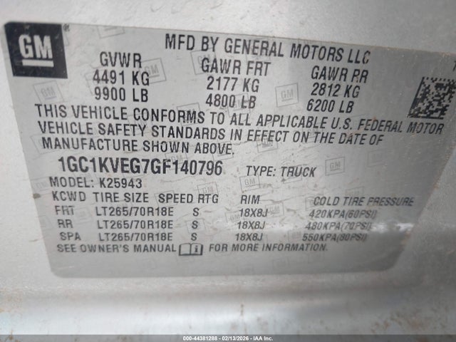 1GC1KVEG7GF140796 Chevrolet Silverado 2500hd Lt