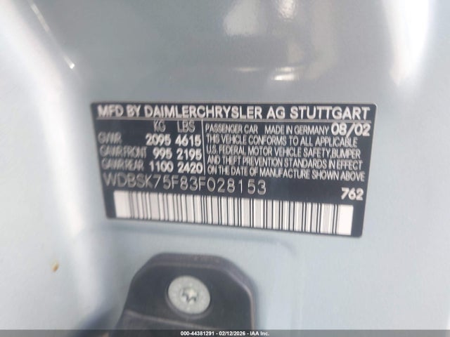 2003 MERCEDES-BENZ SL 500 WDBSK75F83F028153 Photo 8