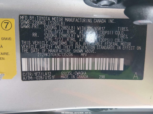 2009 Lexus Rx 350 მანქანა იყიდება აუქციონზე, vin: 2T2HK31U49C135206, აუქციონის ნომერი: 44381322