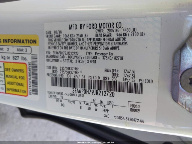 3FA6P0H79JR212720 Ford FUSION SE
