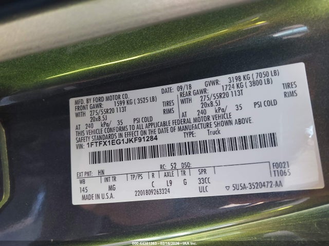 1FTFX1EG1JKF91284 Ford F-150 Xlt