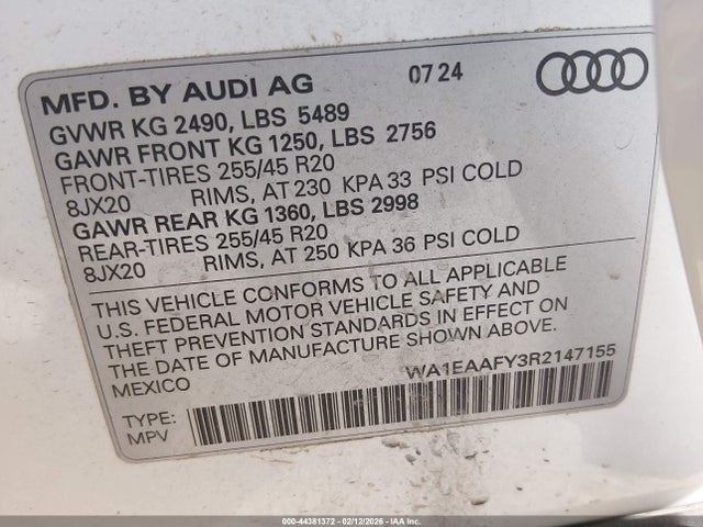 WA1EAAFY3R2147155 Audi Q5 Premium Plus 45 Tfsi S Line Quattro