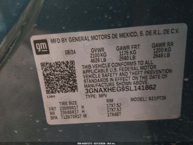 3GNAXHEG9SL141862 Chevrolet Equinox Fwd Lt
