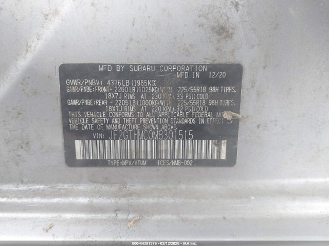 44381376 :رقم المزاد ، JF2GTHMC0M8301515 vin ، 2021 Subaru Crosstrek Limited مزاد بيع