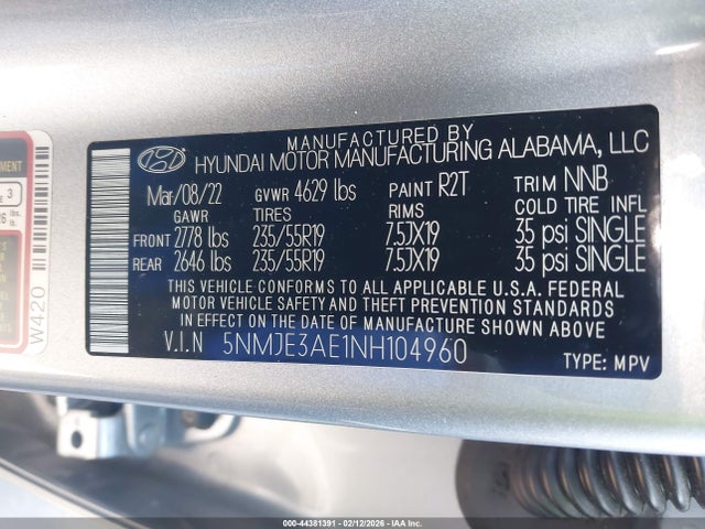 2022 HYUNDAI TUCSON 5NMJE3AE1NH104960 Photo 8