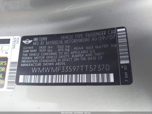 2007 MINI COOPER WMWMF33597TT57370 Photo 8