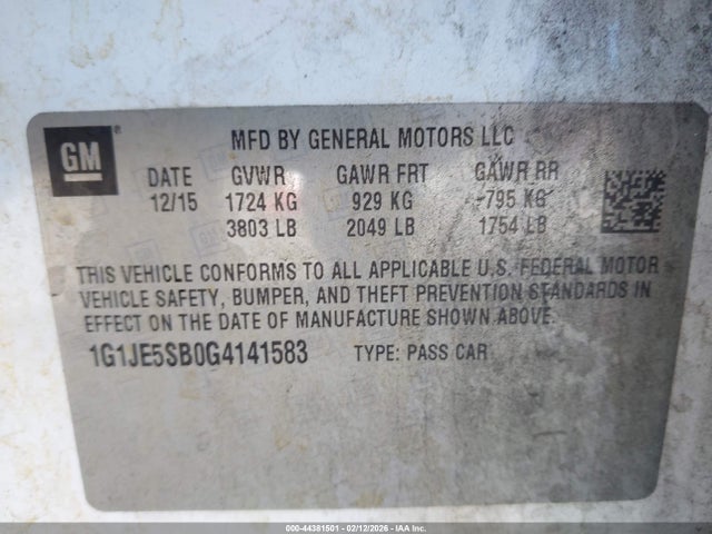 1G1JE5SB0G4141583 Chevrolet Sonic Ltz Auto