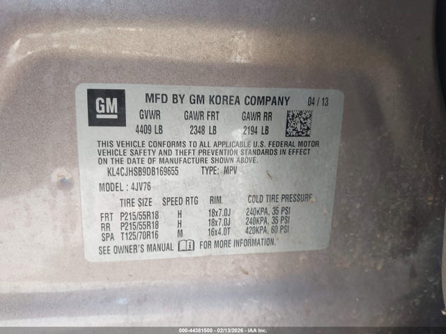 Продажа на аукционе авто 2013 Buick Encore Premium, vin: KL4CJHSB9DB169655, номер лота: 44381500