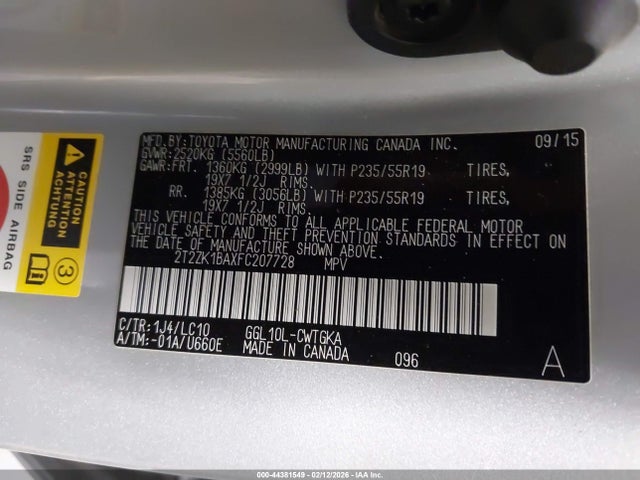 2T2ZK1BAXFC207728 Lexus RX 350