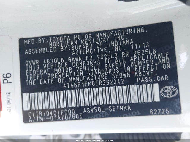 4T4BF1FK6ER362342 Toyota CAMRY LE