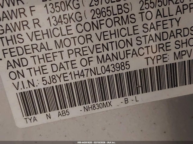 Aukcja sprzedaży 2022 Acura Mdx Technology Package, vin: 5J8YE1H47NL043985, numer aukcji: 44381620
