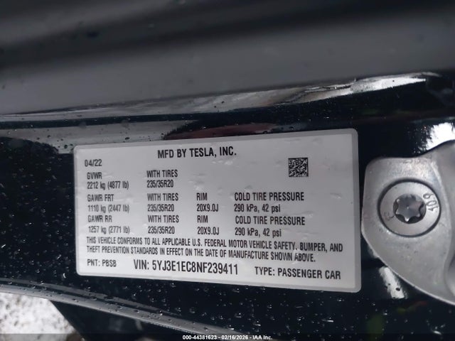 2022 TESLA MODEL 3 5YJ3E1EC8NF239411 Photo 8