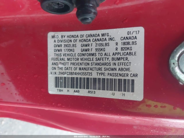 2HGFC3B34HH355725 Honda Civic Ex-t
