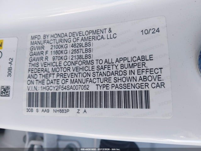 1HGCY2F54SA007052 Honda Accord Hybrid Sport