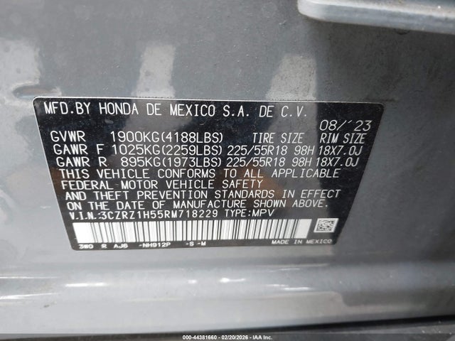 3CZRZ1H55RM718229 Honda Hr-v 2wd Sport W/o Bsi/sport
