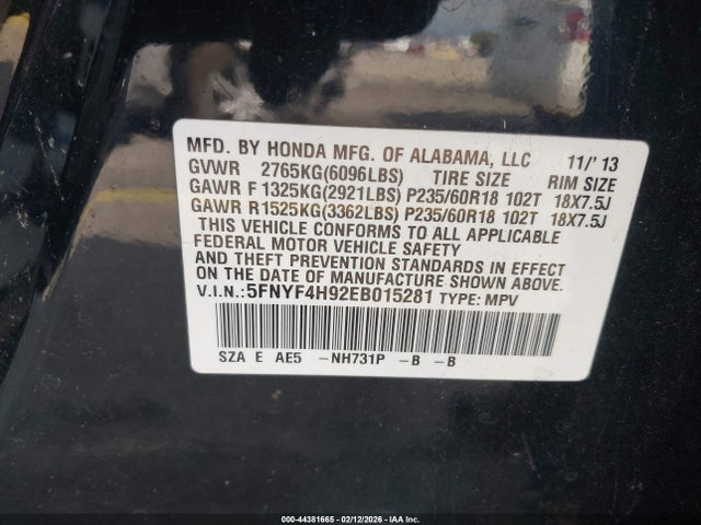 2014 HONDA PILOT 5FNYF4H92EB015281 Photo 8