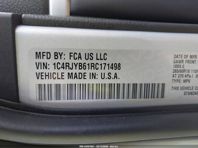 44381681 :رقم المزاد ، 1C4RJYB61RC171498 vin ، 2024 Jeep Grand Cherokee 4xe مزاد بيع