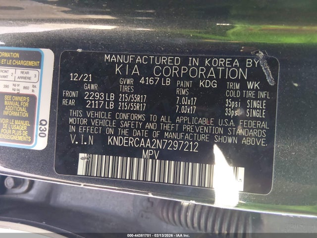44381701 :رقم المزاد ، KNDERCAA2N7297212 vin ، 2022 Kia Seltos Ex مزاد بيع