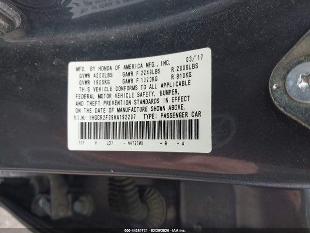 1HGCR2F39HA192297 Honda ACCORD LX