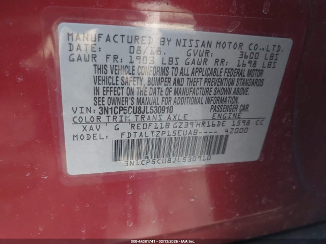 3N1CP5CU8JL530910 Nissan KICKS SR