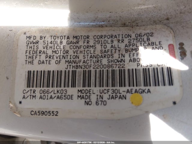 2002 LEXUS LS 430 JTHBN30F220086722 Photo 8