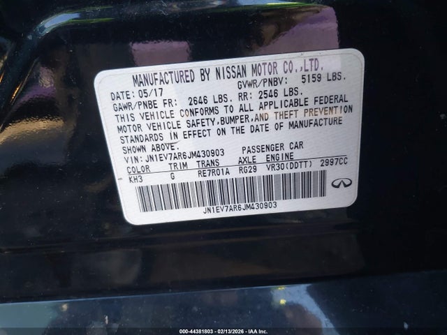 Aukcja sprzedaży 2018 Infiniti Q50 3.0t Luxe, vin: JN1EV7AR6JM430903, numer aukcji: 44381803
