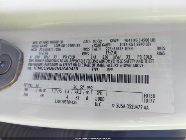1FMCU9G66NUA60439 Ford ESCAPE SE